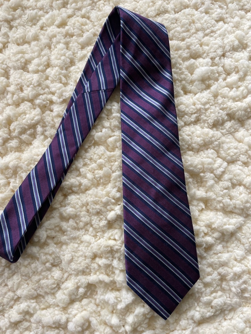 Brooks Brothers Burgundy Tie with Navy and Light Blue Stripes